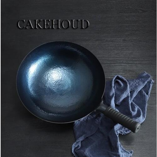 CAKEHOUD Chinese Traditional Handmade Forging Wok Old-fashioned Household Iron Woks Uncoated Non-stick Iron Gas Pot Cookware