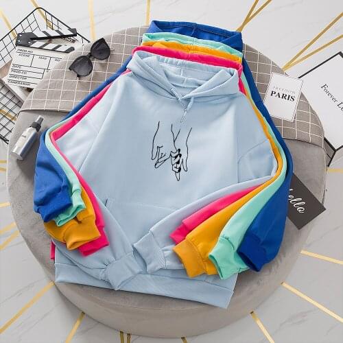 Korean Oversized Hoodie Womans Vintage Sweatshirts Streetwear Harajuku Style Jumper Hoody Ladies Long sleeved Pocket Outwear