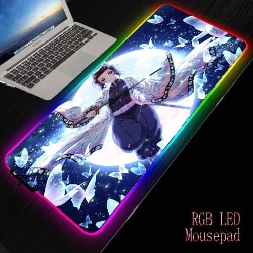 XGZ Anime Girl Demon Slayer Kimetsu No Yaiba RGB Large Mouse Pad Led Computer Mousepad with Backlight for Keyboard Desk Mat