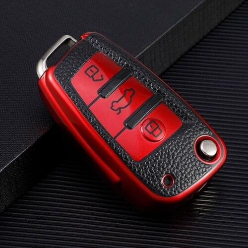 Leather+TPU Car Key Cover Protector Case For Audi A3 A4 A5 C5 C6 8L 8P B6 B7 B8 C6 RS3 Q3 Q7 TT 8L 8V S3 3 Buttons Fob