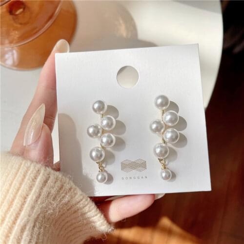 Fairy Simulated-pearls Tassel Vintage Clip on Earrings Aesthetic Korean Earrings