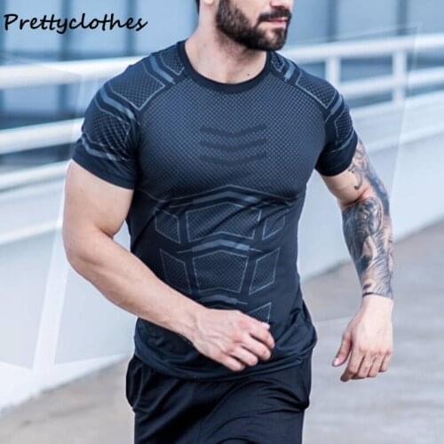 Summer Fitness Clothes Sports T-Shirt Muscle Tights Mens High-Elastic Training Quick-Drying Short-Sleeved Fitness Men Vintage