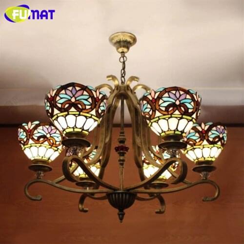FUMAT Chandelier Colour Chandelier Lights European Vintage Glass LED Light Lustre Hanging Lamp for Bar Living Room Restaurant