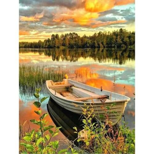 SenyuArt Full Drill Diamond Painting Embroidery Home Decor Countryside Boat Scenery Mosaic Gift Needlework Diy Cross Stitch Kits