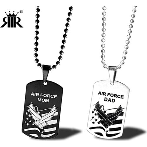 RIR New Arrived Stainless Steel Military Jewelry Air Force DAD And MOM Soldier Necklace Pendant For Men