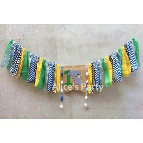 New Jungle Safari Theme Dinosaur Highchair Banner Green Blue One 1st Birthday Garland Baby Shower Decoration Cake Smash Flag