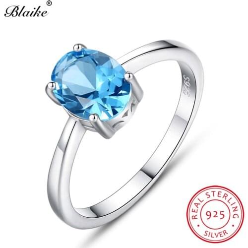Blaike Sky Blue Topaz Birthstone Wedding Rings For Women 925 Sterling Silver Thin Ring Aquamarine Birthstone Ring Zircon Jewelry