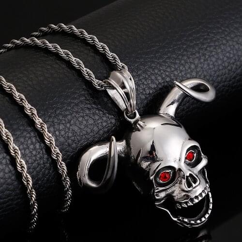 Punk Stainless Steel Animal Necklace For Men Cool Cow Horn & Skull Head Necklaces & Pendants Jewelry Making His Birthday Gift