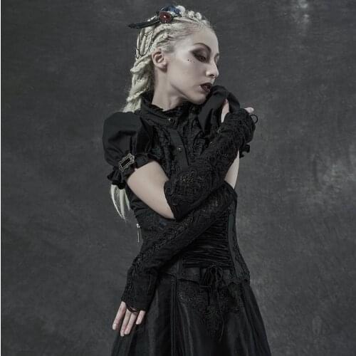 PUNKRAVE Womens Gothic Embroidery Long Gloves Gorgeous Fashion Party Evening Dinner Lace Fingerless Gloves