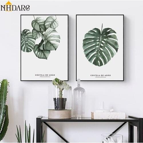 Watercolor Plant Leaves Monstera Poster Print Landscape Wall Art Canvas Painting Picture for Living Room Home Decor Decoration