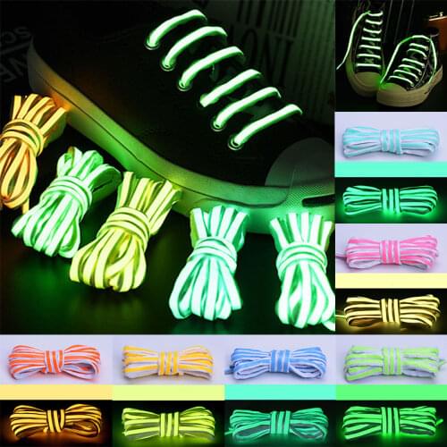 1 Pair 100,120,140cm Flat Reflective Runner Shoe Laces Safety Luminous Glowing Shoelaces Unisex for Sport Basketball Canvas Shoe