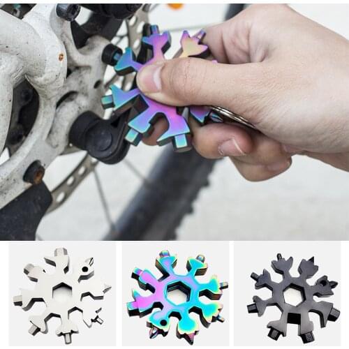 Portable 18 In 1 Mini Snowflake Multi Pocket Tool Spanner Hex Wrench Multipurpose Camp Survive Outdoor Hike Key Ring Key Chain