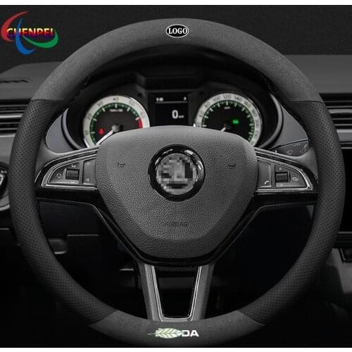 Anti-Slip Suede Car steering wheel cover For Skoda Rapid Octavia RS VRS Spaceback Superb Yeti Fabia Car Interior Accessories