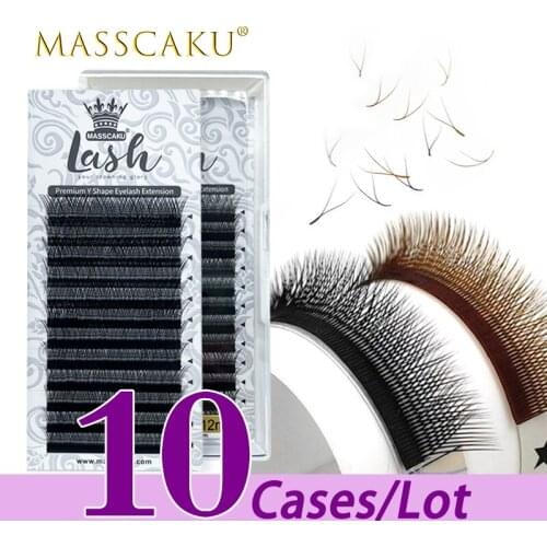 10case/lot High quality 12 lines faux mink eyelash extension russian volume individual lashes deep black premium eyelashes