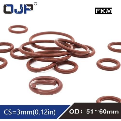 2PCS/lot Fluorine rubber Ring Brown FKM O ring Seal OD51/52/53/54/55/56/57/58/60*3mm Rubber Seal Oil resistance Ring Gaskets