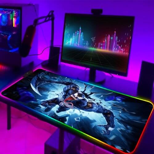 RGB Mouse Pad Venom Villain Computer Laptop Anime Keyboard Mouse Mat LED Mousepad Keyboard Gamers Decoracion CS GO LOL Desk Mat