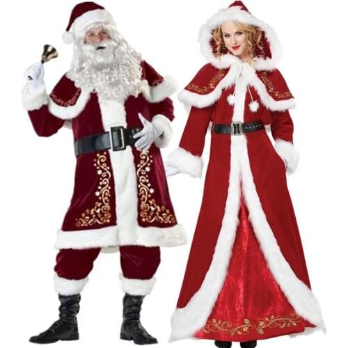 Christmas Red Velvet Adult Santa Claus Cosplay Party Costume New Year Carnival Masquerade Couple Princess Queen Long Dress Plus