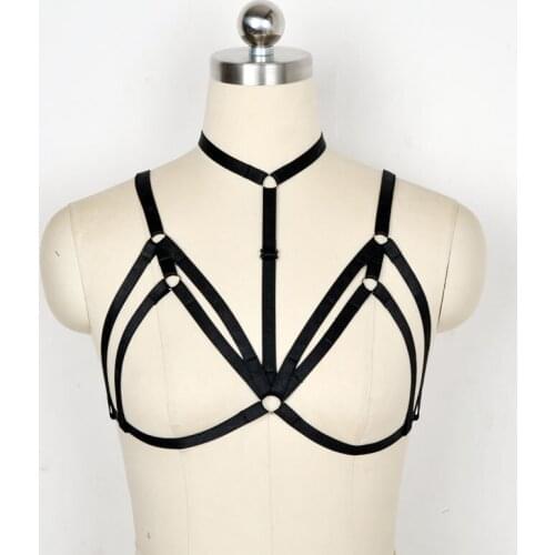 Sexy women underwear harness bra strap erotic cinta liga sexy fantasia harajuku gothic bondage black body cage