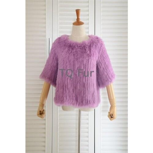 Real Knitted Rabbit Fur Coat Genuine Rabbit Fur Jacket Basica Jacket Lady Garment fur shawl