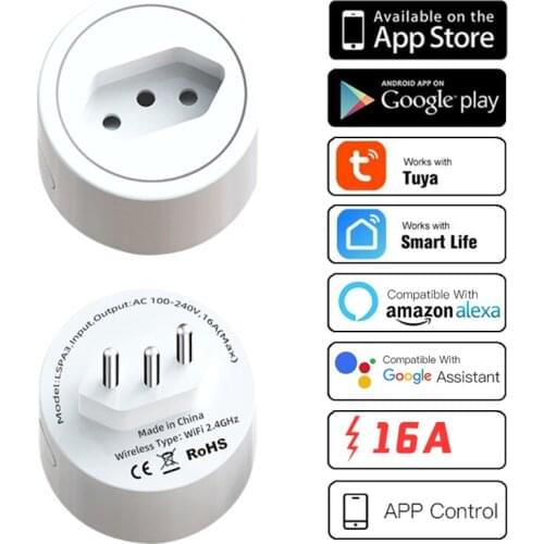 Tuya Smart Plug WiFi Brazil Smart Home Intelligent Outlet With Power Monitor Timing Voice Control Works With Google Home Alexa