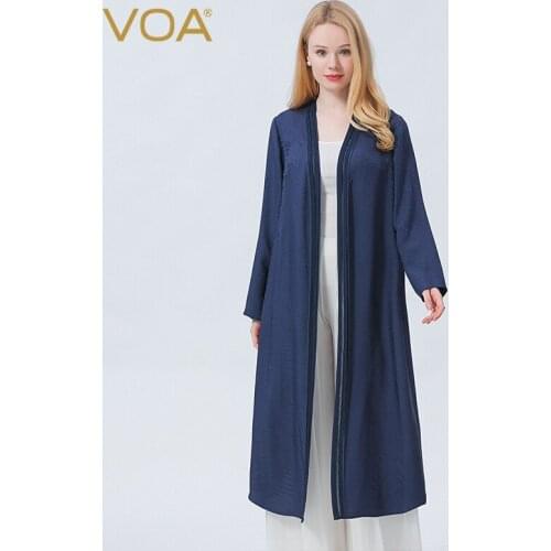 VOA Casual Stereoscopic Criss-Cross Scarf Collar Coat Women Elegant Long Sleeves Silk Coats Thin Cardigan Female Autumn WE120