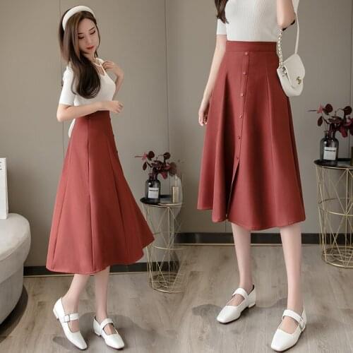 2021 Spring& Autumn Clothing New High Waist Slim Casual Big Swing Skirt Simple Solid Color Women A-line Long Skirt Free Shipping