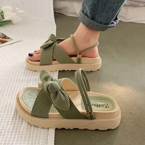 2021 new sandals lady summer fairy style fashion student thick soled Roman flat shoes indoor slippers
