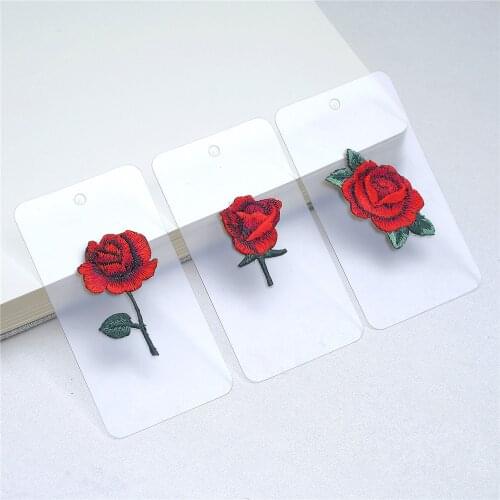 1 Piece Small Red Rose Flower Patch Embroidery Iron On Patch for Clothing Sticker DIY Clothing Applique with Glue on the back