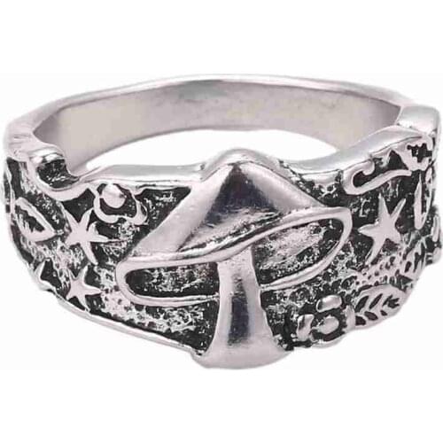 1pcs Vintage Star Flower Pattern Ring Punk Hip Hop Party For Women Men Jewelry Gifts Engagement Ring