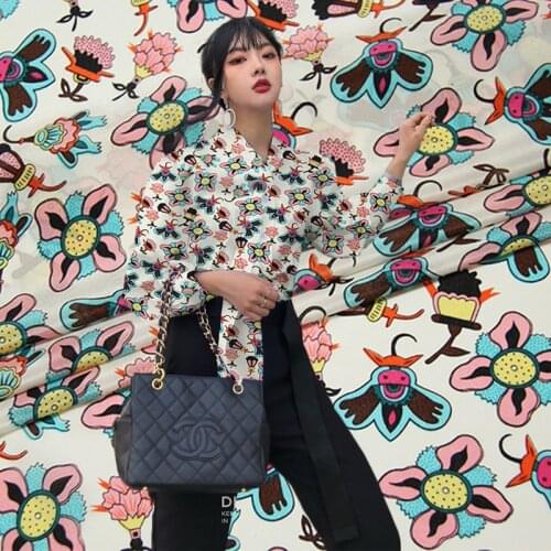 138 * 50cm Silk Spray- Print Crepe -De-Chine Dress Undershirt Shirt Small Floral Summer Silk Fabric