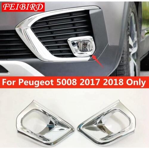2 PCS Bright Silver Style For Peugeot 5008 2017 2018 ABS Chrome Front Face Fog Light Lamp Cover Trim