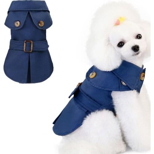 3 Colors Pet Clothes Autumn Winter Blue Kahai Army Green Elegant Dog Coat Trench With Belt Decor Plaid Inner Cloth Pets Jacket L