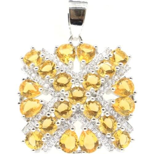 33x25mm Square Shape Created Green Peridot Golden Citrine White CZ For Women Wedding Silver Pendant