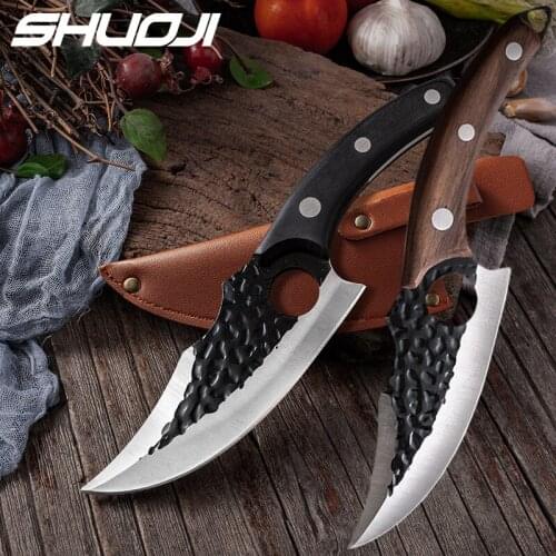 6" Inch Slaughter Knife Fish Meat Boning Scimitar Kitchen Knife German High Carbon Stainless Steel Chef Cleaver & Gift Cover