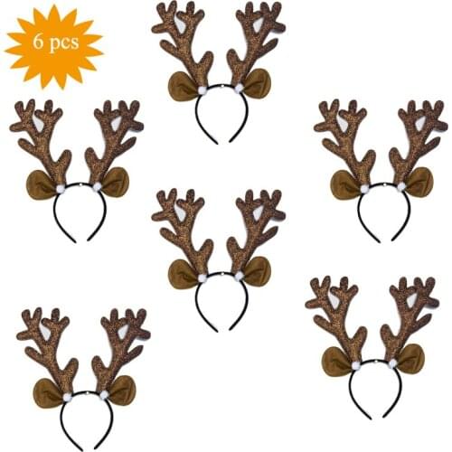 6 pcs/Lot Christmas Headband Big Gold Antlers Mouse Ears Christmas Hair Accessories christmas headband Headwear for Xmas Gift