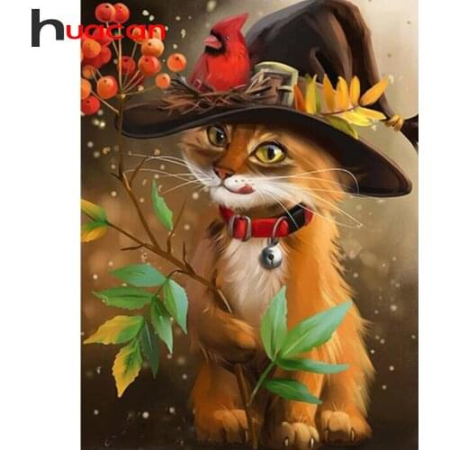 Huacan Diamond Embroidery 5D Set Cat Full Diamond Painting Mosaic Animals Picture Of Rhinestones Personalized Gift Home Decor