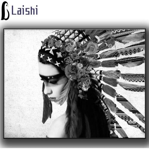 Diamond DIY Painting Black and white art Indian girl Portrait Art christmas gift DIY Photo Custom Full Square round diamond