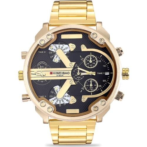 SHIWEIBAO Quartz Wirst Watches For Men Luxury Big Dial Four Time Zone Mens Watch Gold Stainless Steel Man Military male Clock