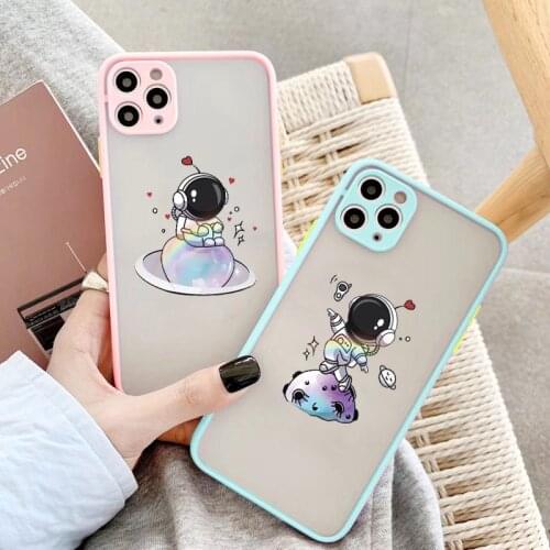 Cute Cartoon Astronaut Space Phone Case For iPhone 6s 7 8 Plus SE2020 12 11 Pro MAX XS MAX XR X Hard Matte Shockproof Back Cover