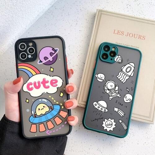 JAMULAR Cartoon Astronaut Alien Phone Case For iPhone 12 11 Pro 7 XS MAX X XR SE20 8 Plus Transparent Hrad Matte Cover Candy Bag