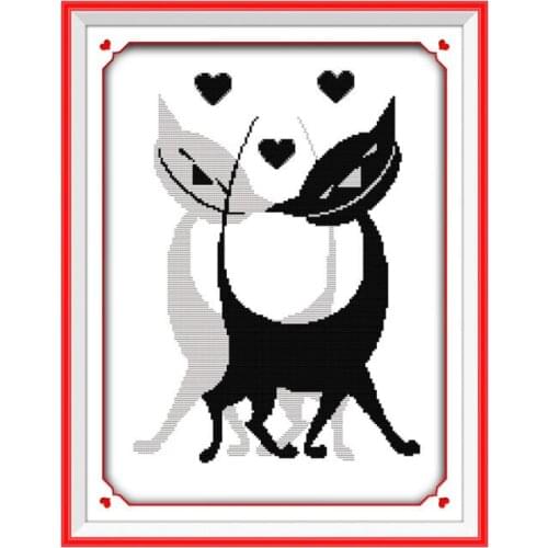 Black and white couple cat DIY handmade cross stitch embroidery, simple and easy to learn new embroidery hand embroidery