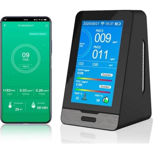 Air Quality Monitor WiFi Rechargeable Real-time Detector WIFI Indoor CO2 PM2.5 HCHO TVOC Temperature Humidity Meter Analyzer
