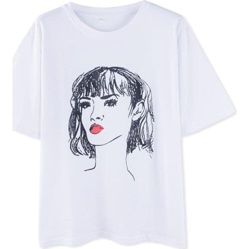 Neatie kiddie Summer Korean Style Character Print Loose T-shirt Women Tee Shirt Short Sleeve White Basic Casual Tshirt Clothes