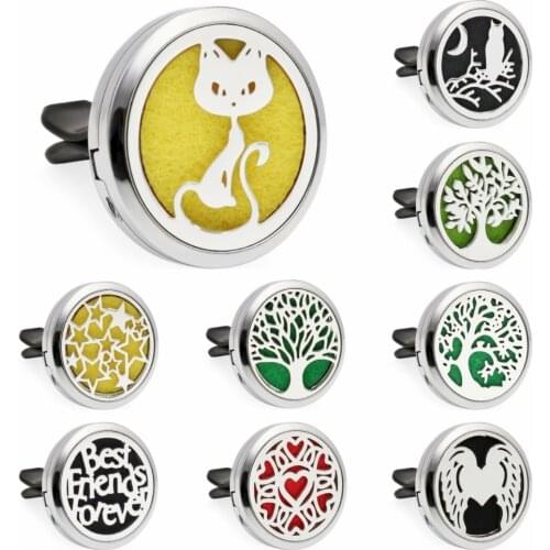 Diffuser Car Vent Clip Air Freshener Essential Oil Aroma Perfume Locket Medallion Magnetic 10Pads Gift Cat Tree Of Life Heart