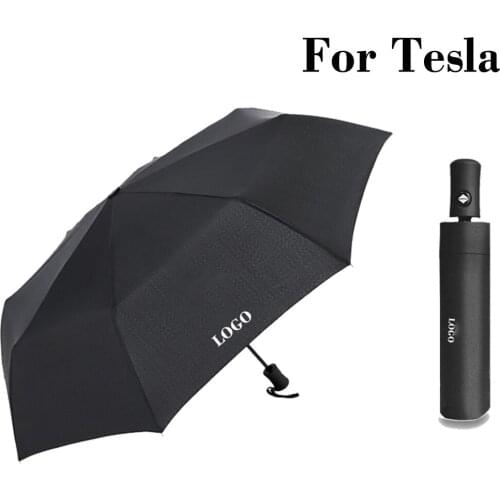For Tesla Model X S 3 Y Car Logo Emblem Bumbershoot Gentleman Sun Rain Umbrella Paraguas Auto Interior Accessories