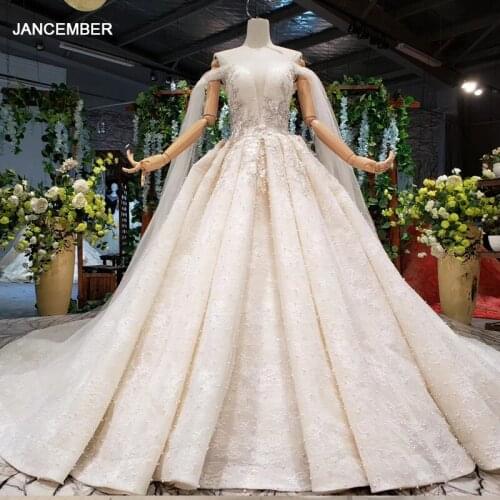 HTL906 Covered Beads Sequined Wedding Dress 2020 Short Sleeve V-Neck Off The Shoulder Ball Gowns Big Train