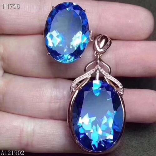 KJJEAXCMY exquisite jewelry 925 sterling silver inlaid natural gemstone Topaz Pendant Necklace Ring suit support detection