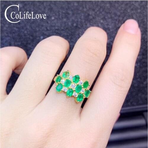 CoLife Jewelry 100% Real Emerald Ring for Party 10 Pieces 3mm*4mm Emerald Silver Ring 925 Silver Emerald Jewelry
