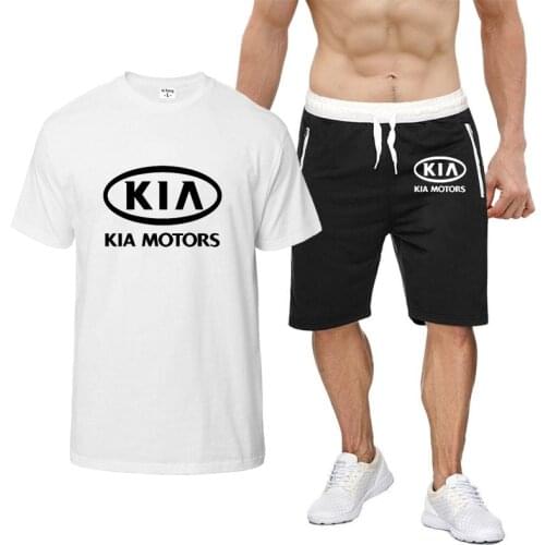 Summer 2021 Kia Motors Logo Sportswear Mens Suit Fitness Clothing Short-Sleeved T-shirt Shorts Two-piece Breathable Short Suit