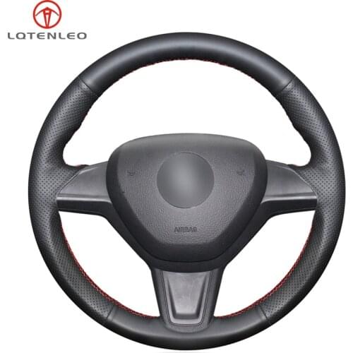LQTENLEO Black Genuine Leather Hand Sew Car Steering Wheel Cover For Skoda Citigo 2013-2019 Fabia 2013-2019 Yeti 2014-2019